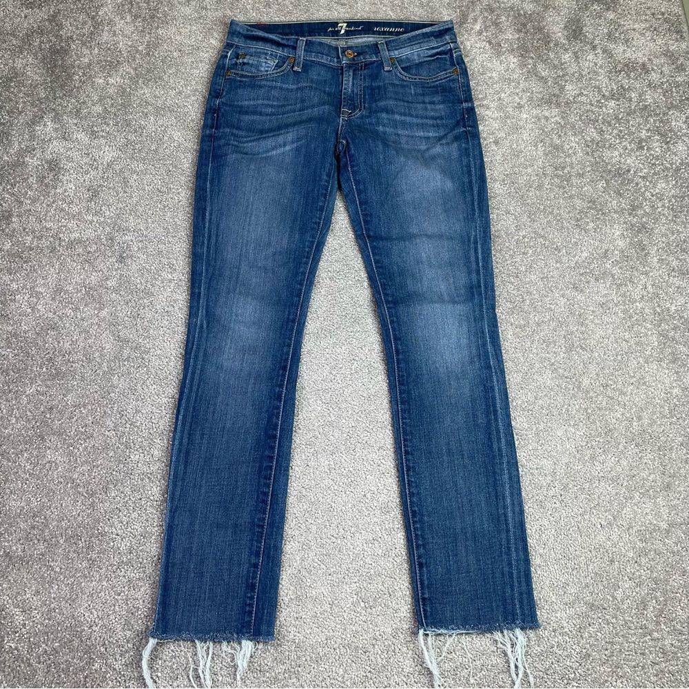 7 For All Mankind Roxanne Jeans Women's 27 Blue Skinny Low Rise Distressed Hem